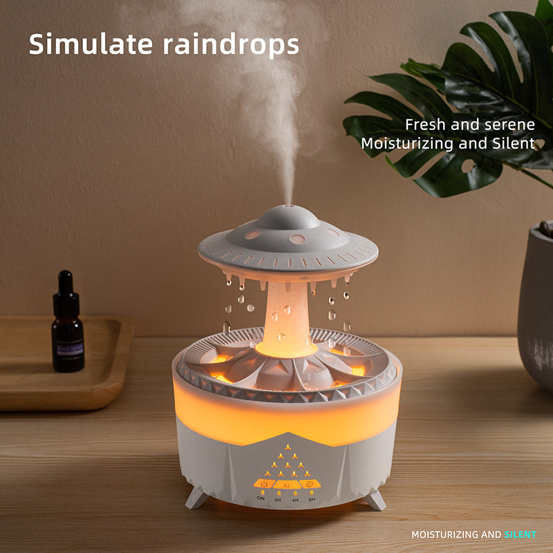 UFO Raindrop Humidifier & Aroma Diffuser, 350ml Ultrasonic with 7-Color LED