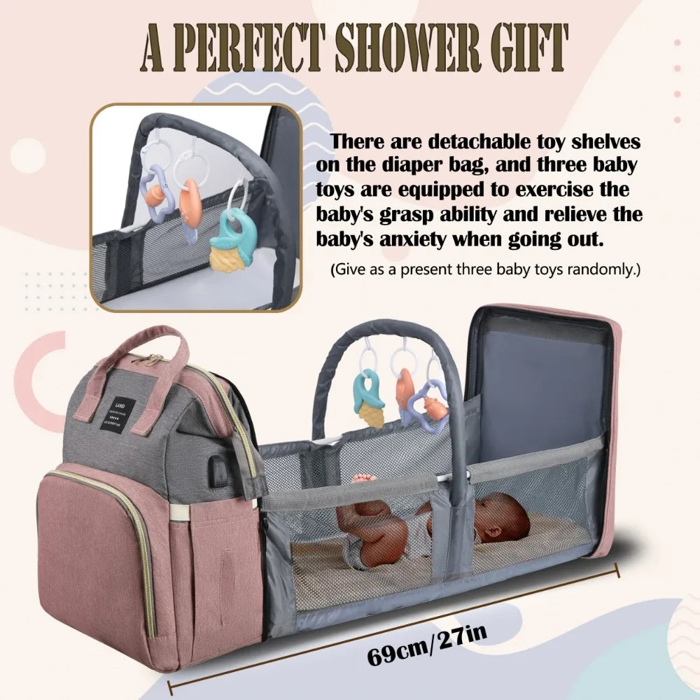 βAll-in-one mommy bag ππΌ Foldable crib & big storage for on-the-go moms.β