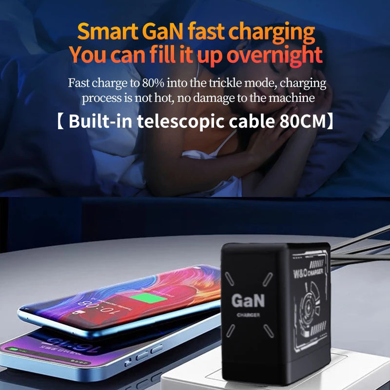Xiaomi 120W GaN Fast Charger with Retractable Type-C/Lightning Cable.