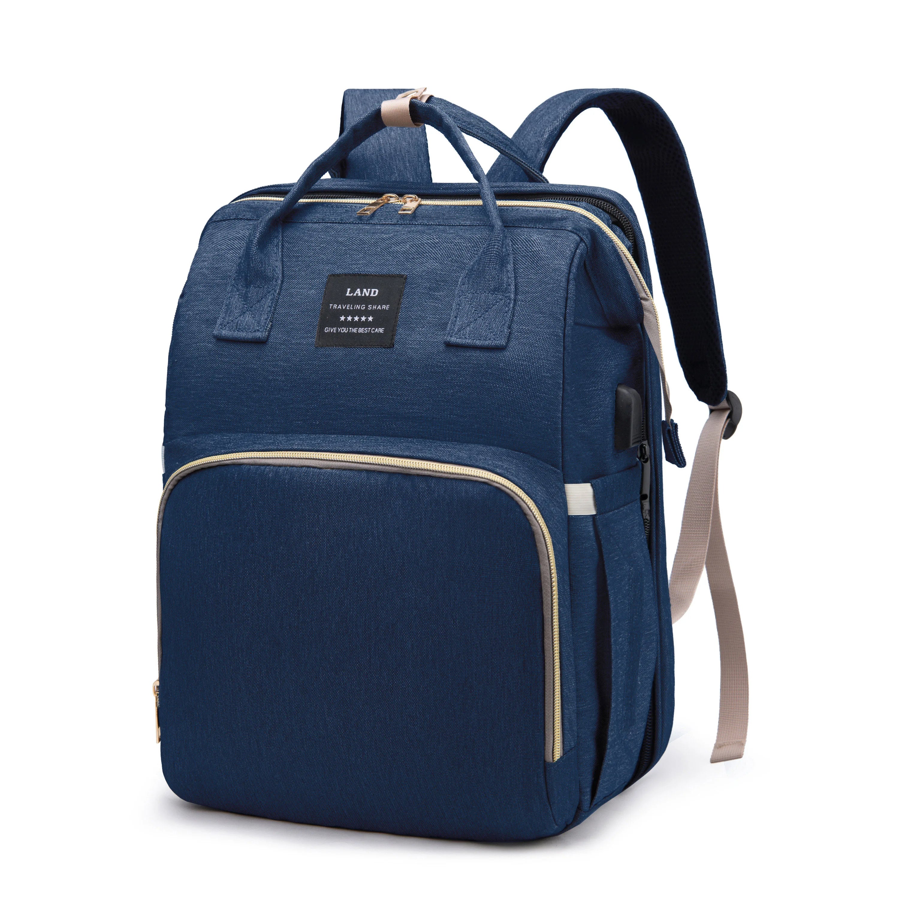 “All-in-one mommy bag 🎒🍼 Foldable crib & big storage for on-the-go moms.”