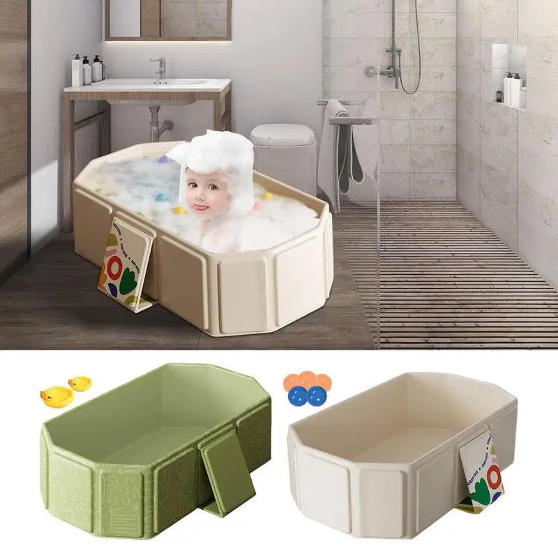 “Splash, play, and clean! 🛁🦆 Foldable kids bathtub with balls & ducks for endless fun.”