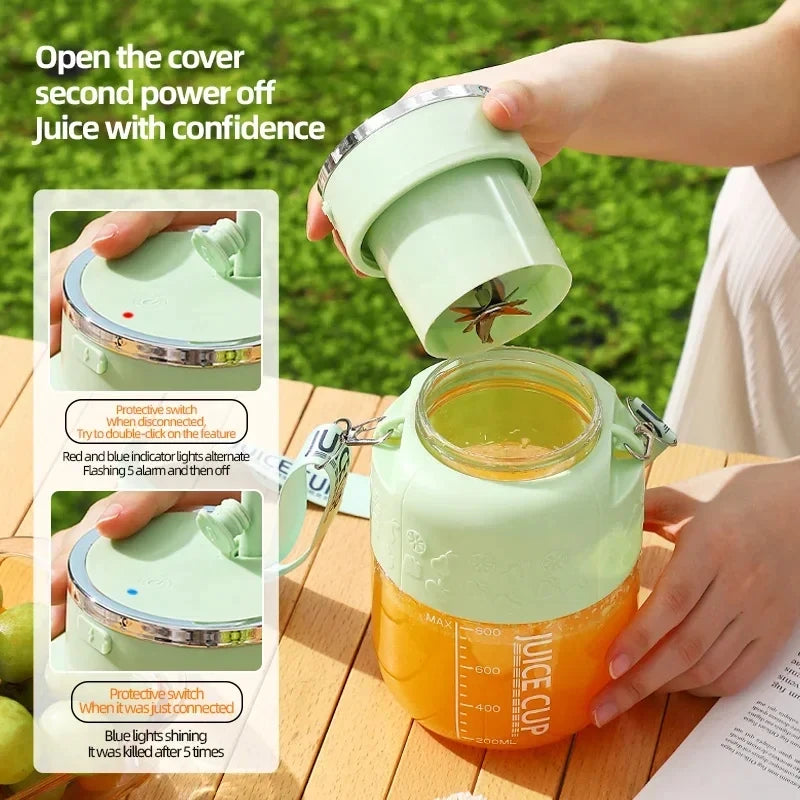 Fresh juice anywhere! 🍓🥭 Portable 800ml juicer with 10 blades – blend, sip & go!