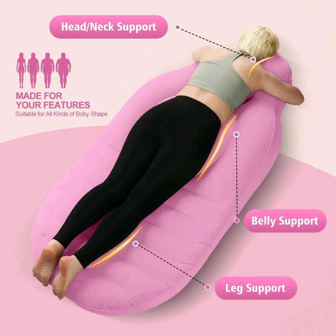 Inflatable Maternity Yoga & Sleeping Pillow Mat with Belly Hole – PVC for Home, Gym & Exercise