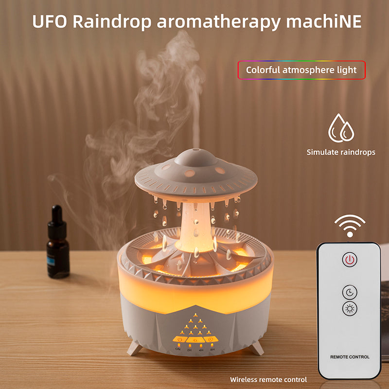 UFO Raindrop Humidifier & Aroma Diffuser, 350ml Ultrasonic with 7-Color LED