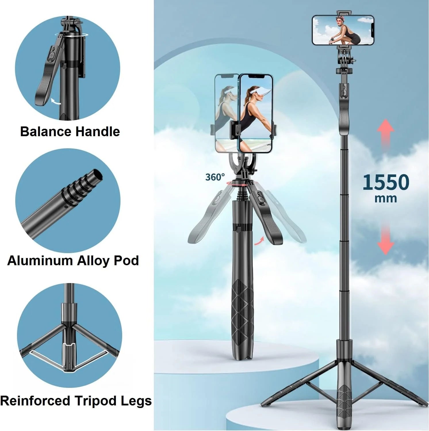 Innotech SC Extendable Auto Face Tracking Tripod with 360-Degree Rotation, Featuring Both Auto and Manual Control for Smart Cameraman Shooting in Video, Vlogging, and Live Streaming