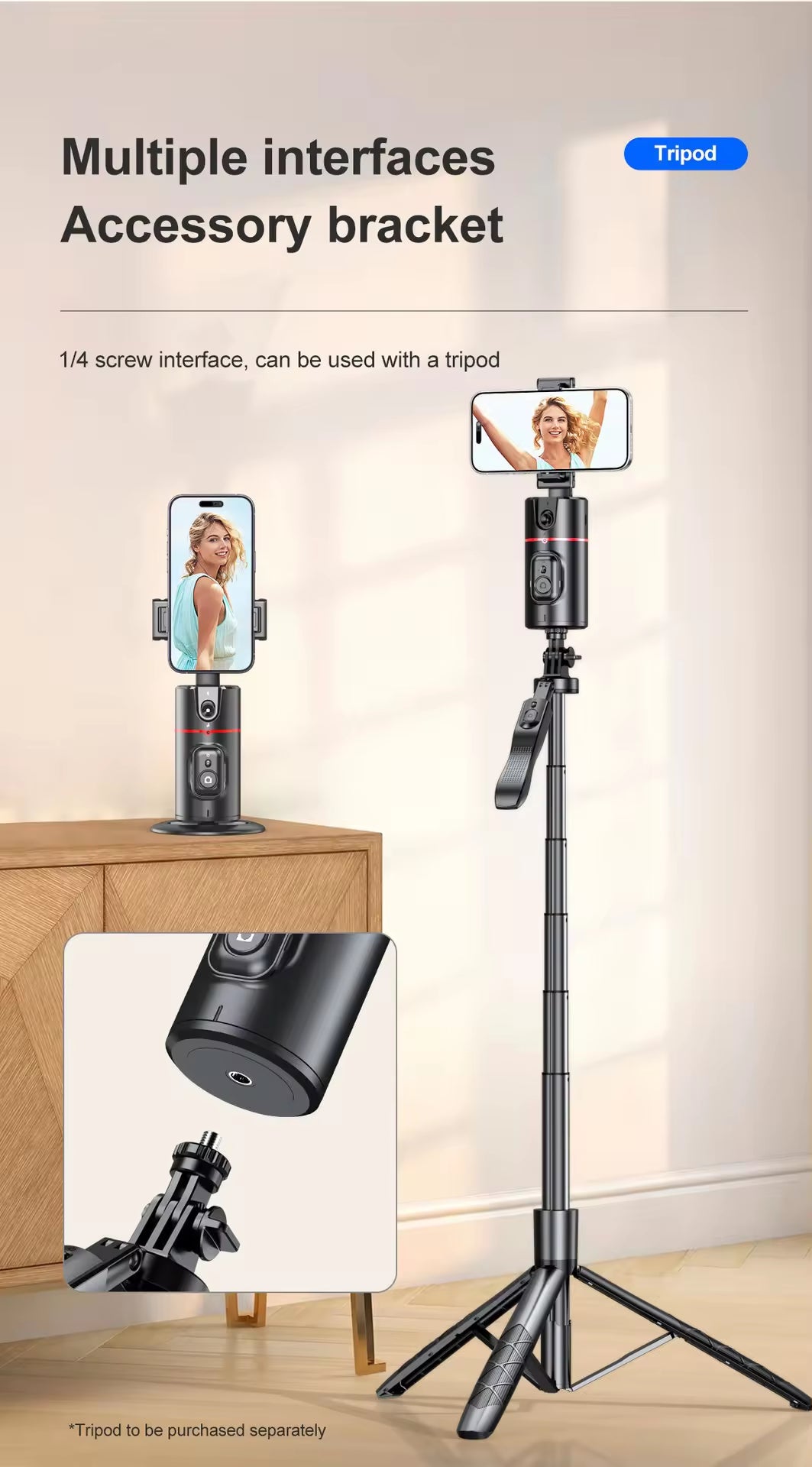 Innotech SC Extendable Auto Face Tracking Tripod with 360-Degree Rotation, Featuring Both Auto and Manual Control for Smart Cameraman Shooting in Video, Vlogging, and Live Streaming