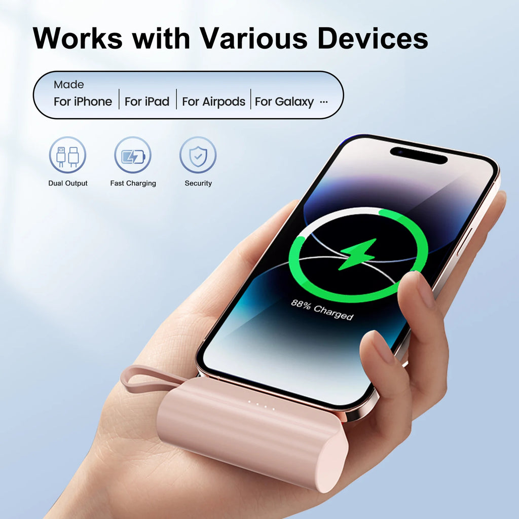 Mini Power Bank Portable 4500Mah Power Phone Charger Capsule Dual USB-C Ports for Iphone16/ 15/15 Plus/15 Pro/15 Pro Max/Android