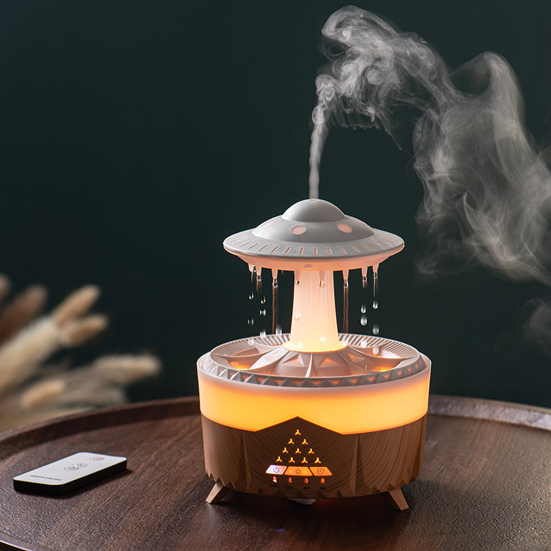 UFO Raindrop Humidifier & Aroma Diffuser, 350ml Ultrasonic with 7-Color LED