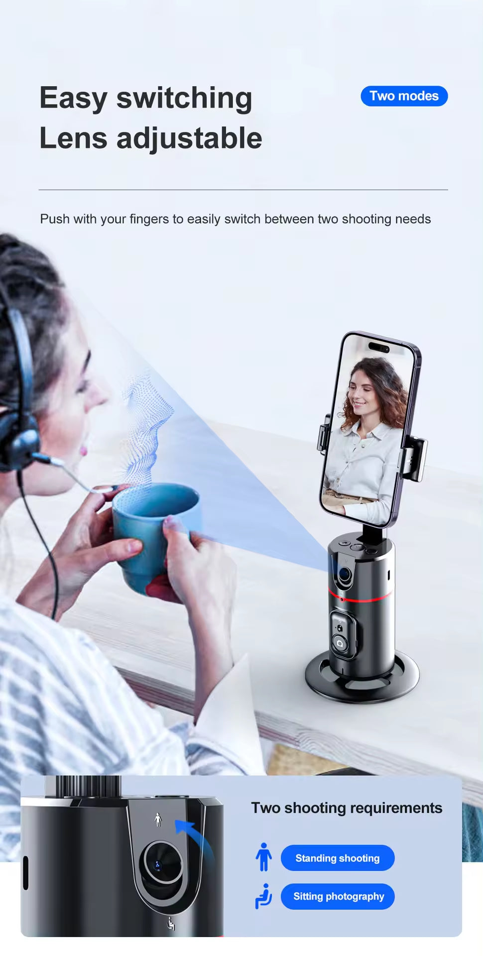 Innotech SC Extendable Auto Face Tracking Tripod with 360-Degree Rotation, Featuring Both Auto and Manual Control for Smart Cameraman Shooting in Video, Vlogging, and Live Streaming