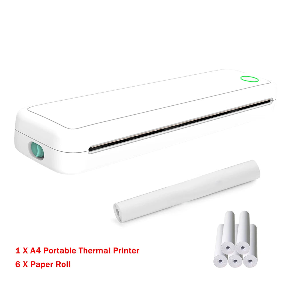 A4 Portable Inkless Thermal Printer with Paper, Bluetooth Mobile Home Printer