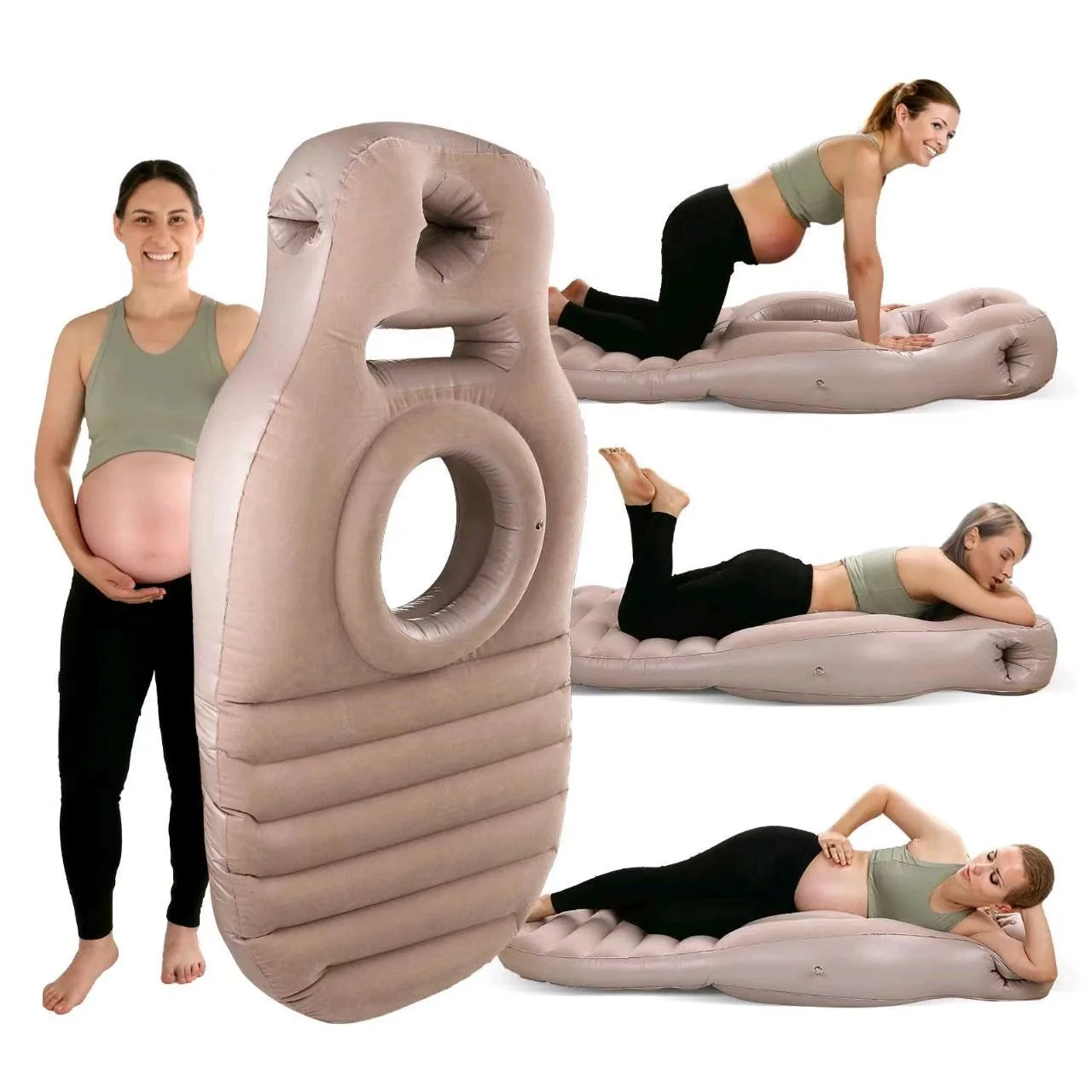 Inflatable Maternity Yoga & Sleeping Pillow Mat with Belly Hole – PVC for Home, Gym & Exercise