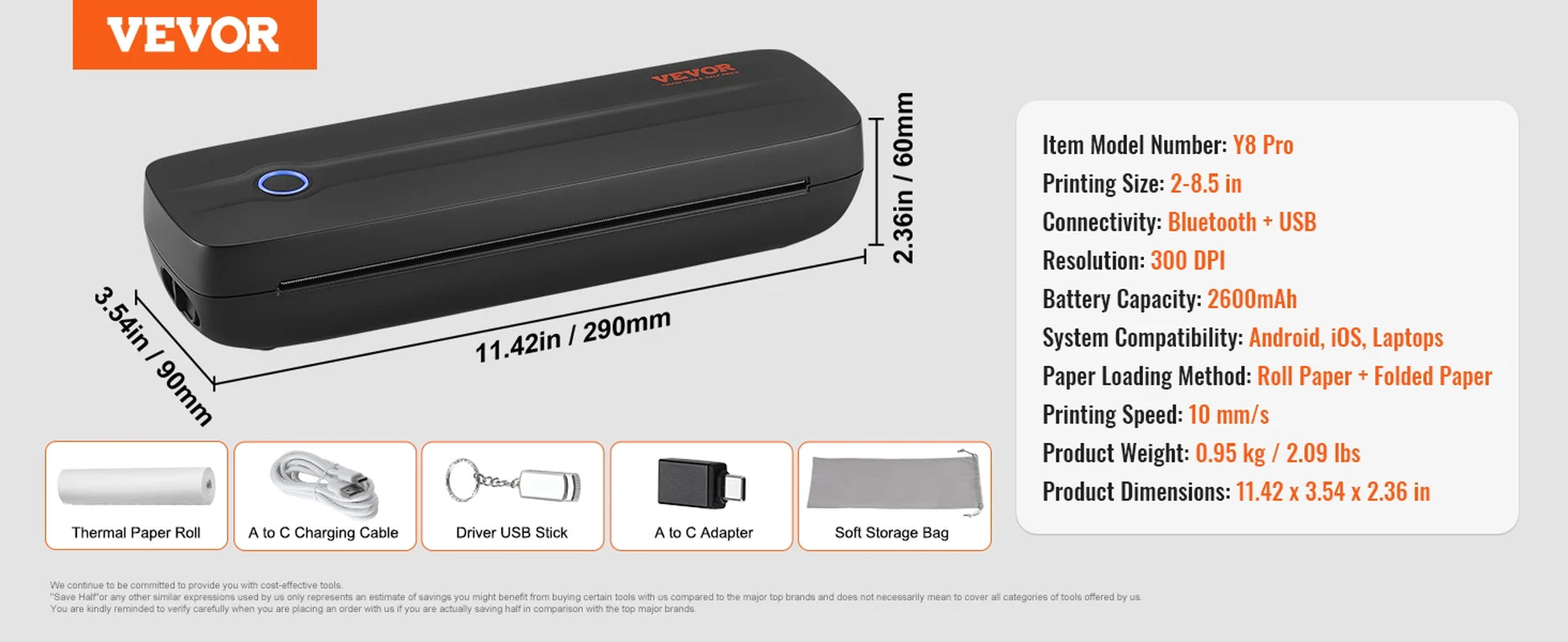 Portable Bluetooth Inkless A4/A5 Thermal Printer – 2600mAh, Multi-System Compatible for Home/Office