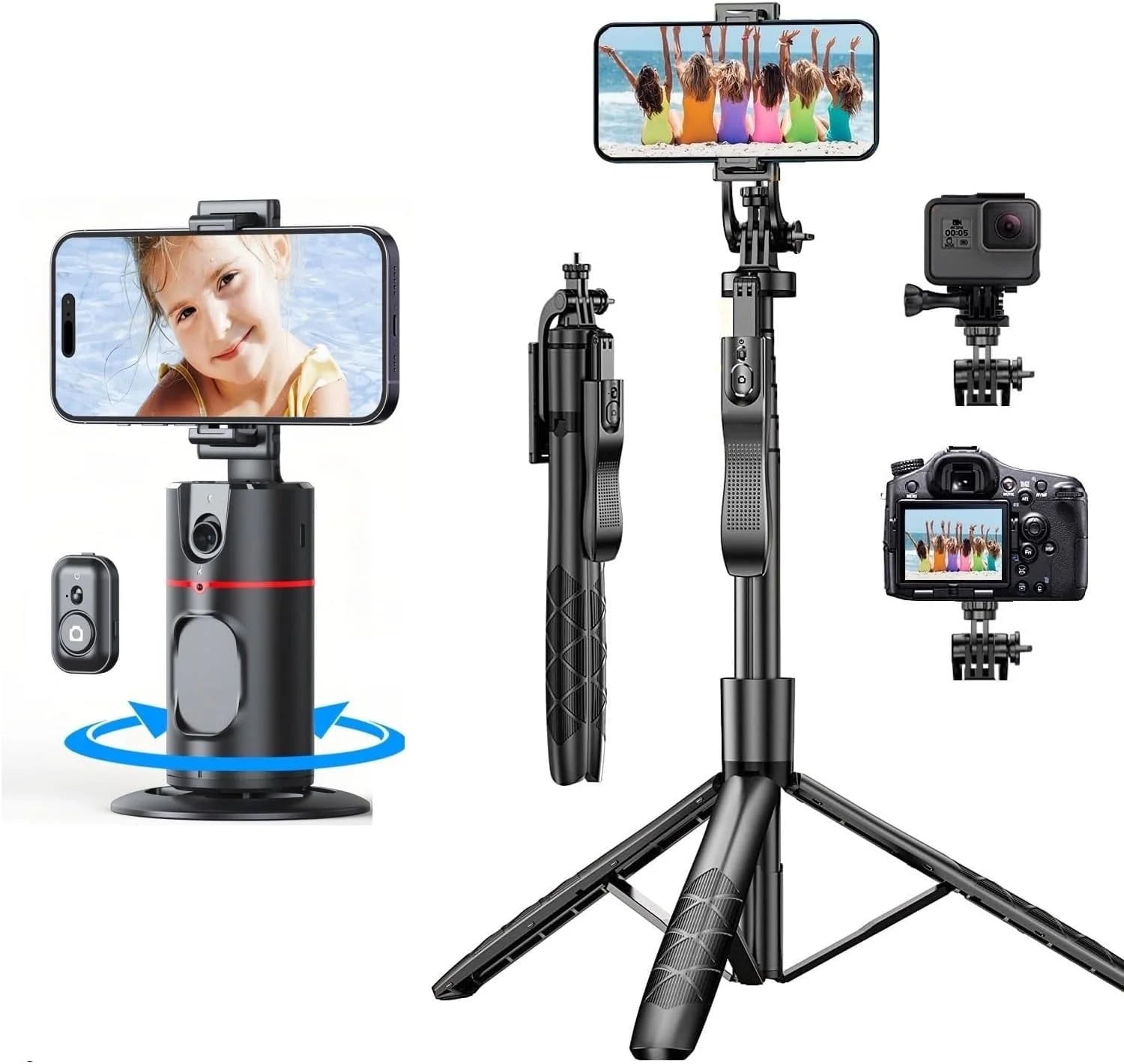 Innotech SC Extendable Auto Face Tracking Tripod with 360-Degree Rotation, Featuring Both Auto and Manual Control for Smart Cameraman Shooting in Video, Vlogging, and Live Streaming