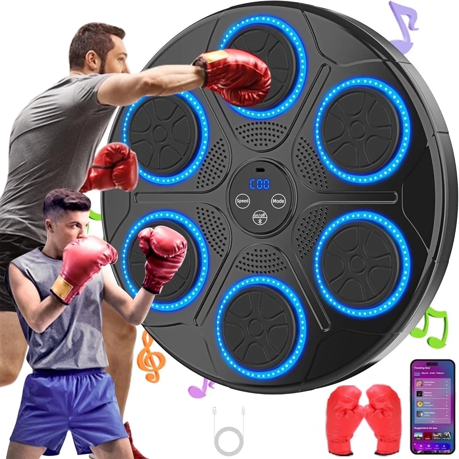 Upgraded Adults Smart Music Boxing Machine, Electronic Boxing Machine with Boxing Gloves, Boxing Music Fitness Machine with Smart Display, Smart Boxing Machine Wall-Mounted Music for Home and Gym