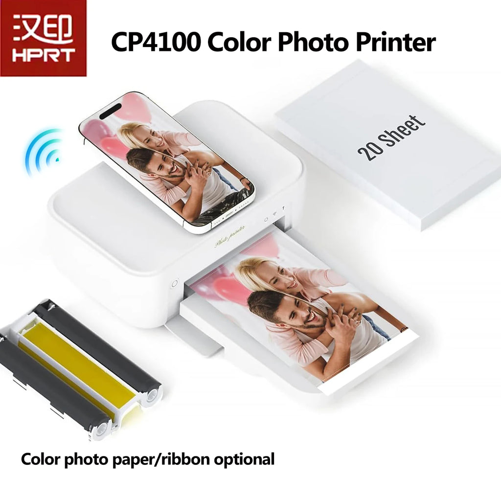 HPRT CP4100 Wireless Color Photo Printer – 300DPI desktop printer for 4×6” photos, thermal sublimation, ideal for home use.
