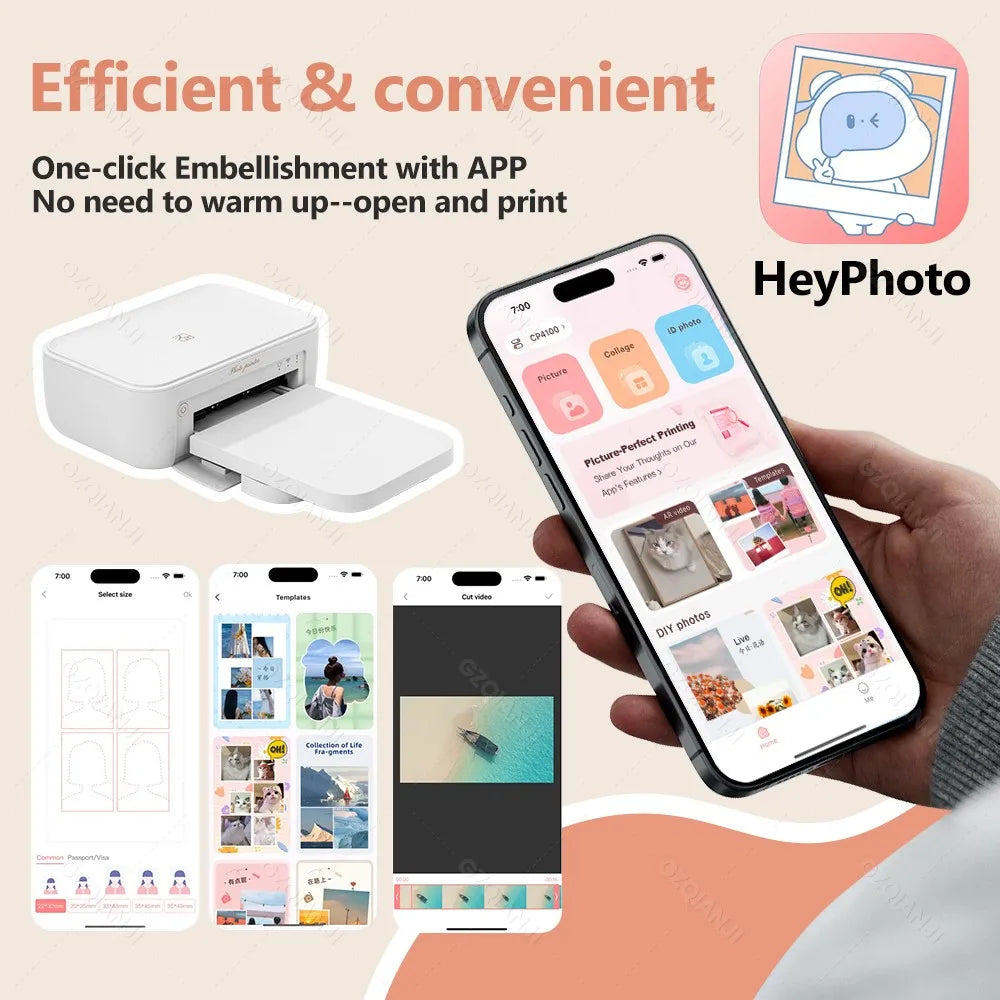 HPRT CP4100 Wireless Color Photo Printer – 300DPI desktop printer for 4×6” photos, thermal sublimation, ideal for home use.