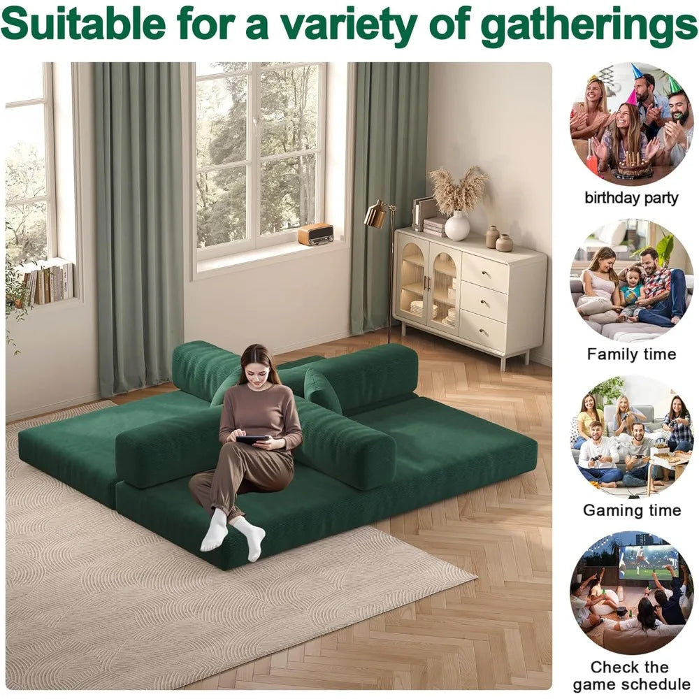 79" Corduroy Convertible Sofa Bed with Pillows – Folding Sleeper Couch with Fixed Frame for Living Room.