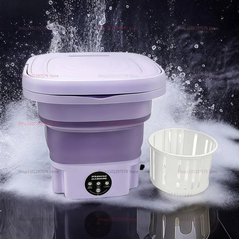 Foldable Mini Washing Machine with Spin Dryer – Portable washer for socks & underwear, compact design with EU plug.