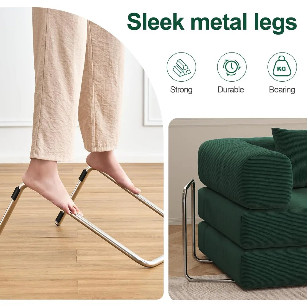 79" Corduroy Convertible Sofa Bed with Pillows – Folding Sleeper Couch with Fixed Frame for Living Room.