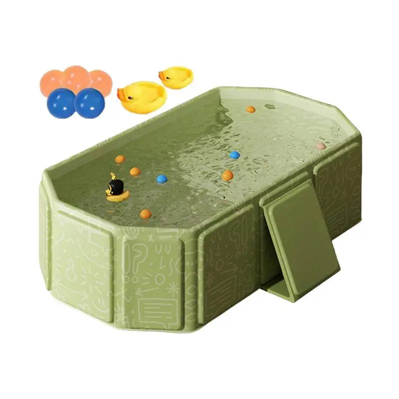 “Splash, play, and clean! 🛁🦆 Foldable kids bathtub with balls & ducks for endless fun.”
