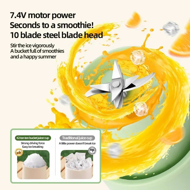 Fresh juice anywhere! 🍓🥭 Portable 800ml juicer with 10 blades – blend, sip & go!