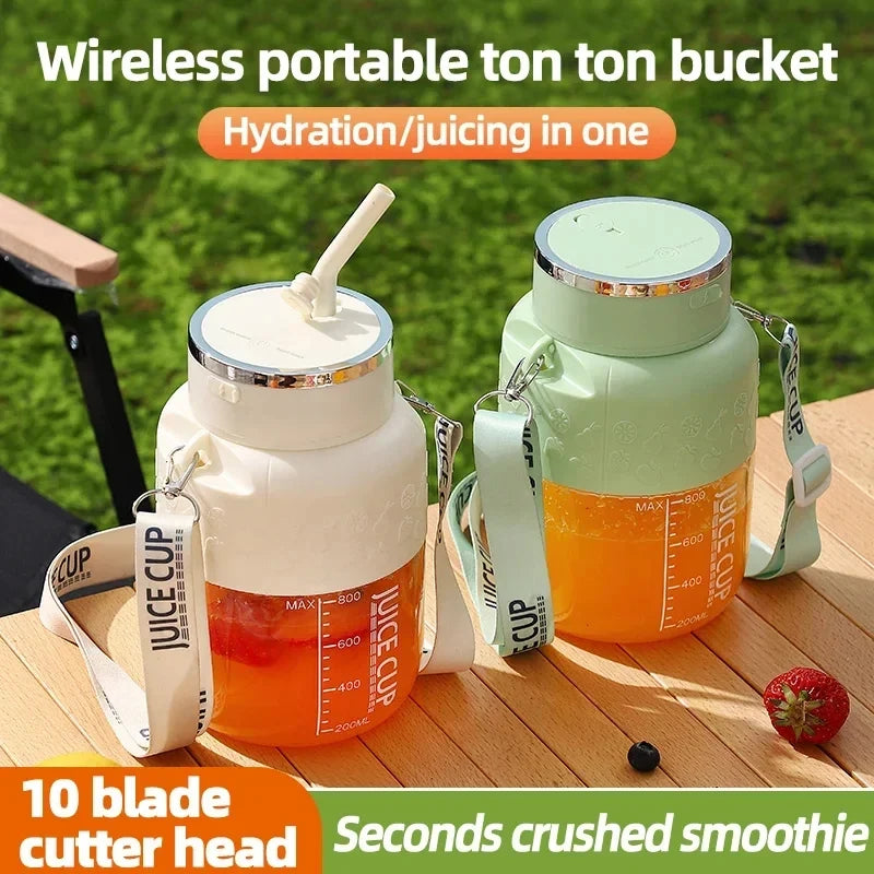 Fresh juice anywhere! 🍓🥭 Portable 800ml juicer with 10 blades – blend, sip & go!