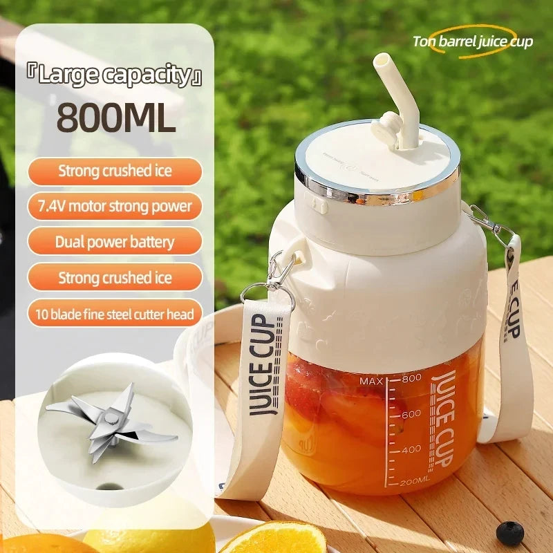 Fresh juice anywhere! 🍓🥭 Portable 800ml juicer with 10 blades – blend, sip & go!