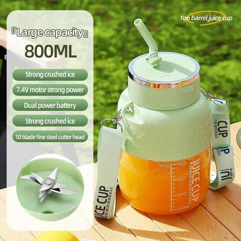 Fresh juice anywhere! 🍓🥭 Portable 800ml juicer with 10 blades – blend, sip & go!