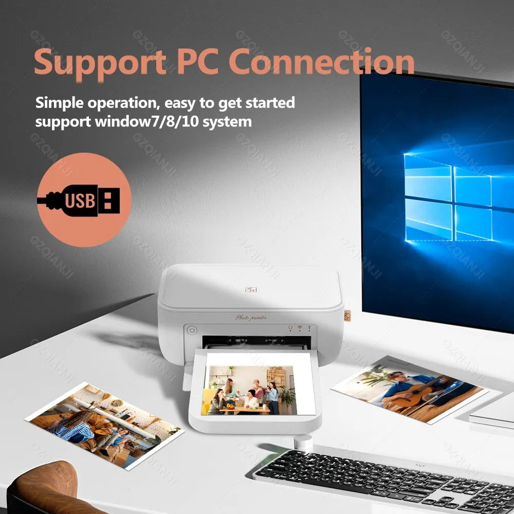 HPRT CP4100 Wireless Color Photo Printer – 300DPI desktop printer for 4×6” photos, thermal sublimation, ideal for home use.