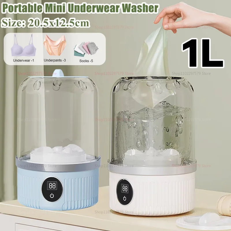Portable Mini Washing Machine – Compact washer for dorms, travel, camping, hotels & apartments, easy clothes cleaning.