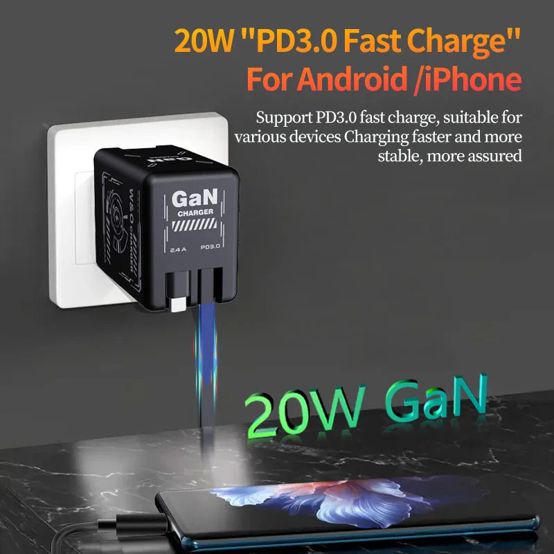 Xiaomi 120W GaN Fast Charger with Retractable Type-C/Lightning Cable.