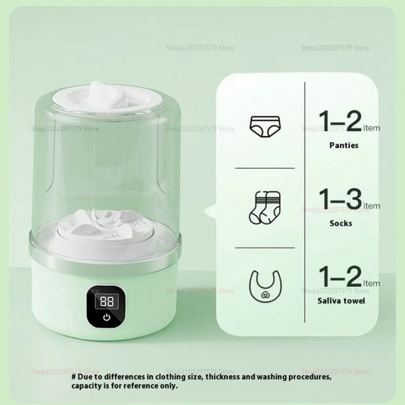 Portable Mini Washing Machine – Compact washer for dorms, travel, camping, hotels & apartments, easy clothes cleaning.