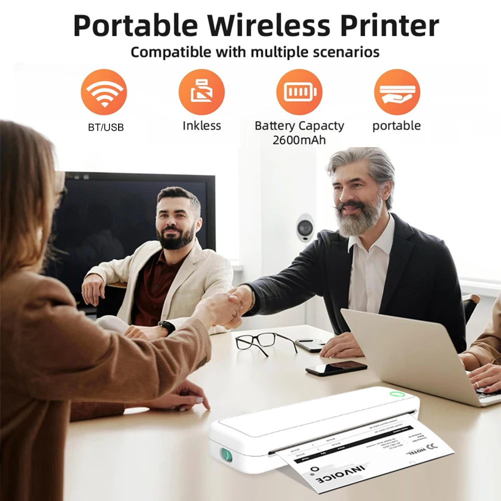 A4 Portable Inkless Thermal Printer with Paper, Bluetooth Mobile Home Printer