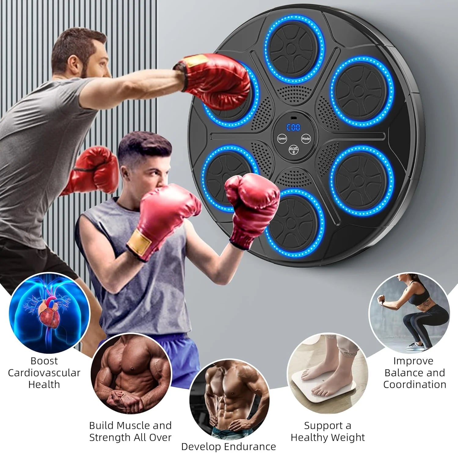 Upgraded Adults Smart Music Boxing Machine, Electronic Boxing Machine with Boxing Gloves, Boxing Music Fitness Machine with Smart Display, Smart Boxing Machine Wall-Mounted Music for Home and Gym