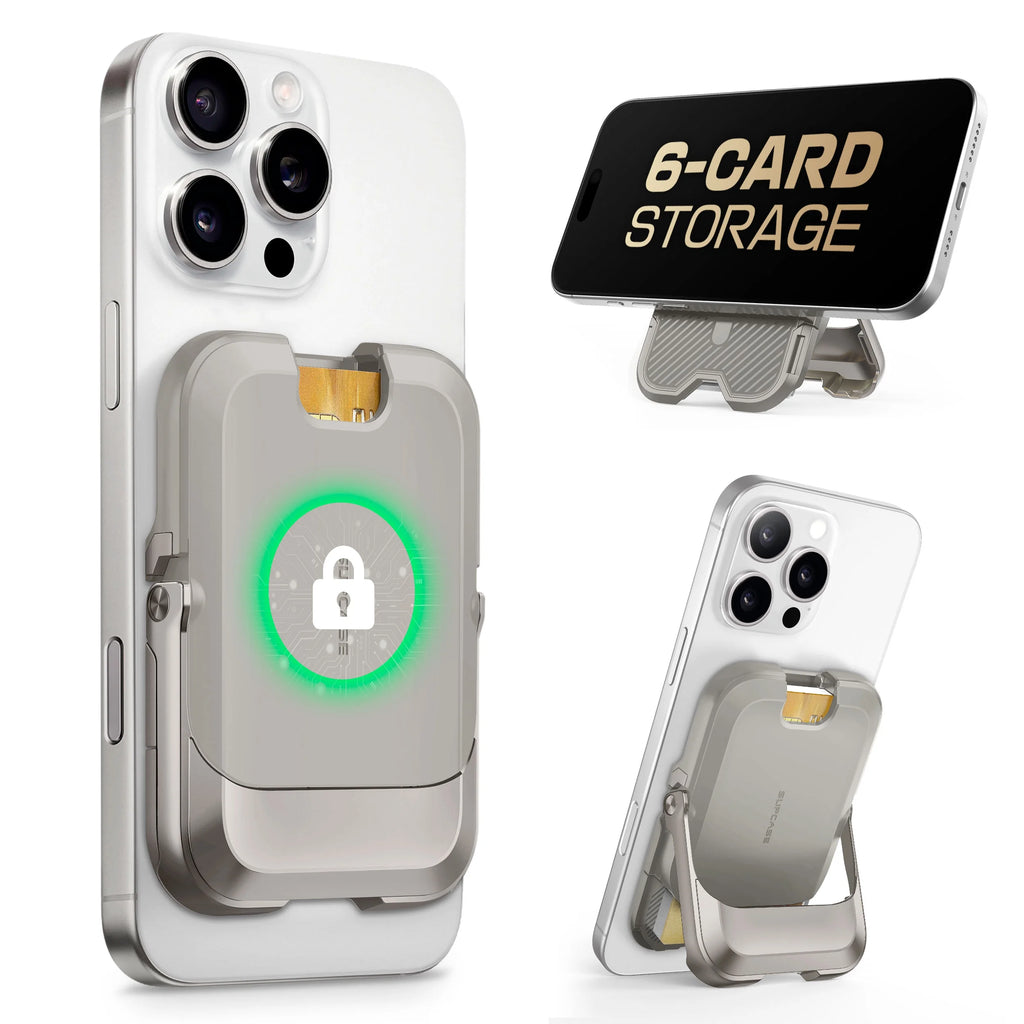 MagSafe Wallet with Stand, RFID Blocking Card Holder, Strong Magnetic Lock, Fits iPhone 12–16, Gray