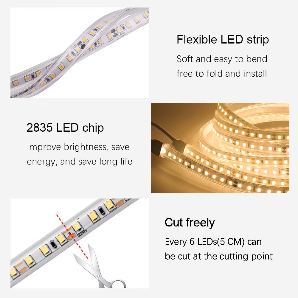 SMD2835 LED Strip Light 12V/24V 120LEDs/M IP67 Waterproof Flexible Tape (White/Warm/Natural 4000K)
