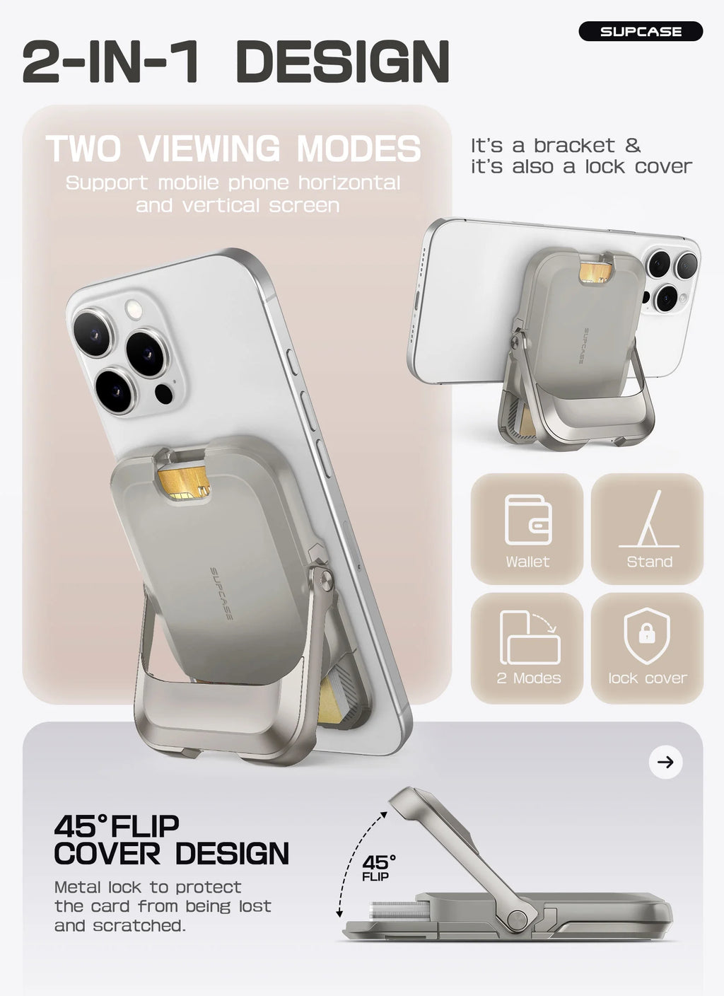 MagSafe Wallet with Stand, RFID Blocking Card Holder, Strong Magnetic Lock, Fits iPhone 12–16, Gray