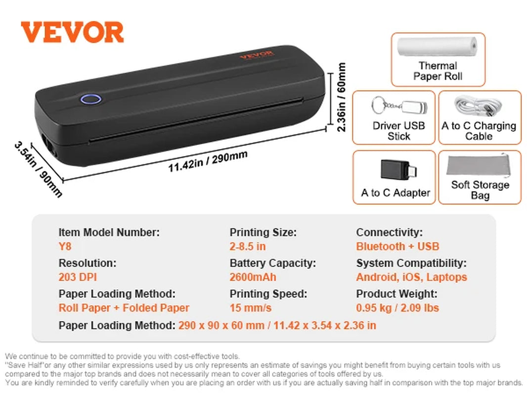 Portable Bluetooth Inkless A4/A5 Thermal Printer – 2600mAh, Multi-System Compatible for Home/Office