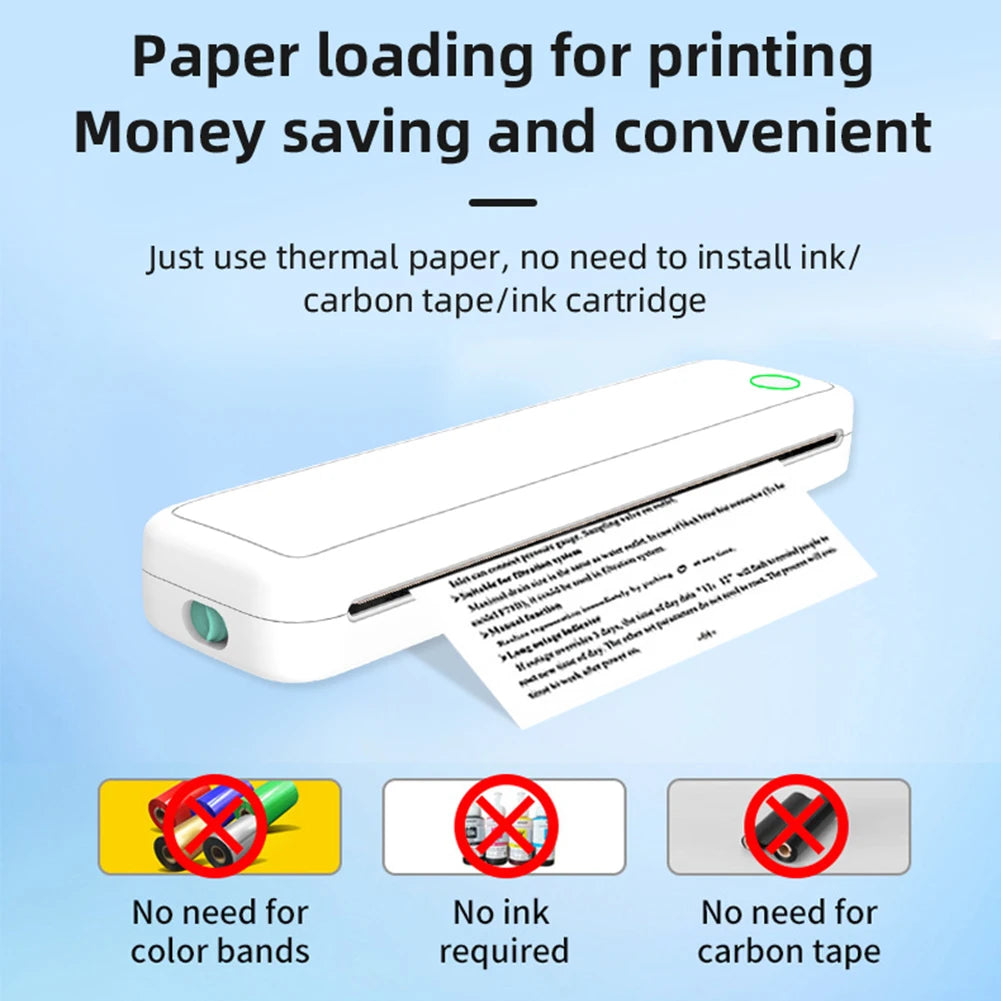 A4 Portable Inkless Thermal Printer with Paper, Bluetooth Mobile Home Printer