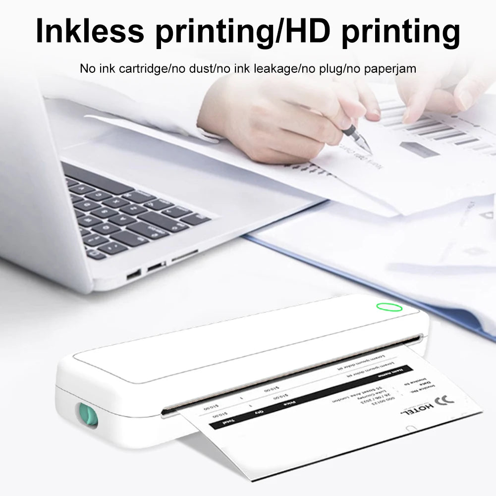 A4 Portable Inkless Thermal Printer with Paper, Bluetooth Mobile Home Printer
