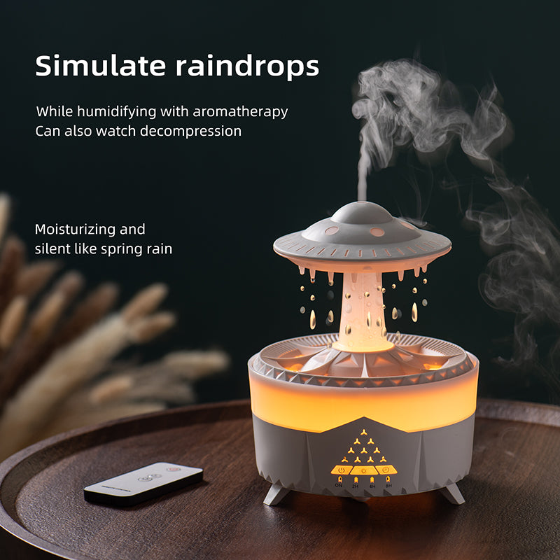 UFO Raindrop Humidifier & Aroma Diffuser, 350ml Ultrasonic with 7-Color LED