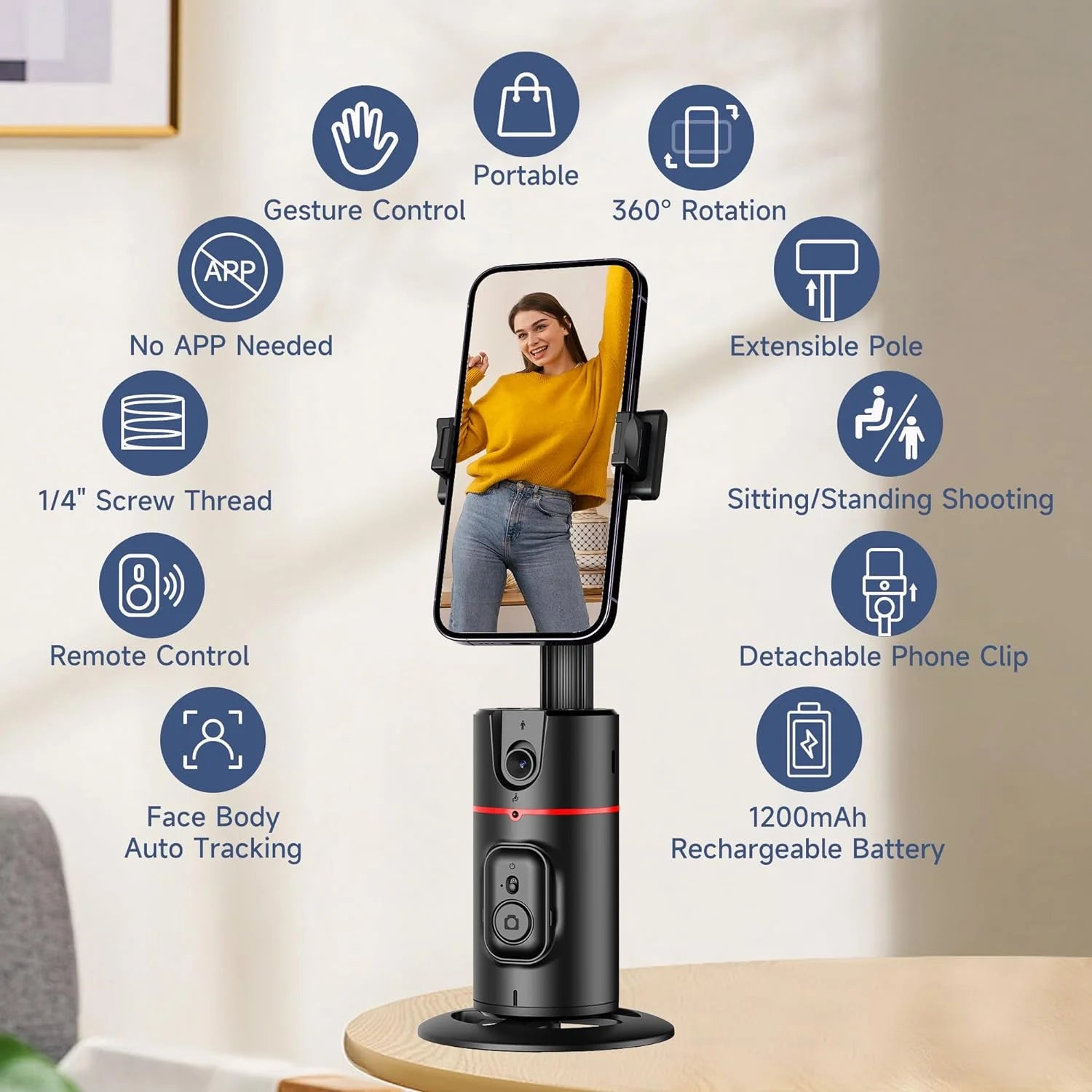 Innotech SC Extendable Auto Face Tracking Tripod with 360-Degree Rotation, Featuring Both Auto and Manual Control for Smart Cameraman Shooting in Video, Vlogging, and Live Streaming
