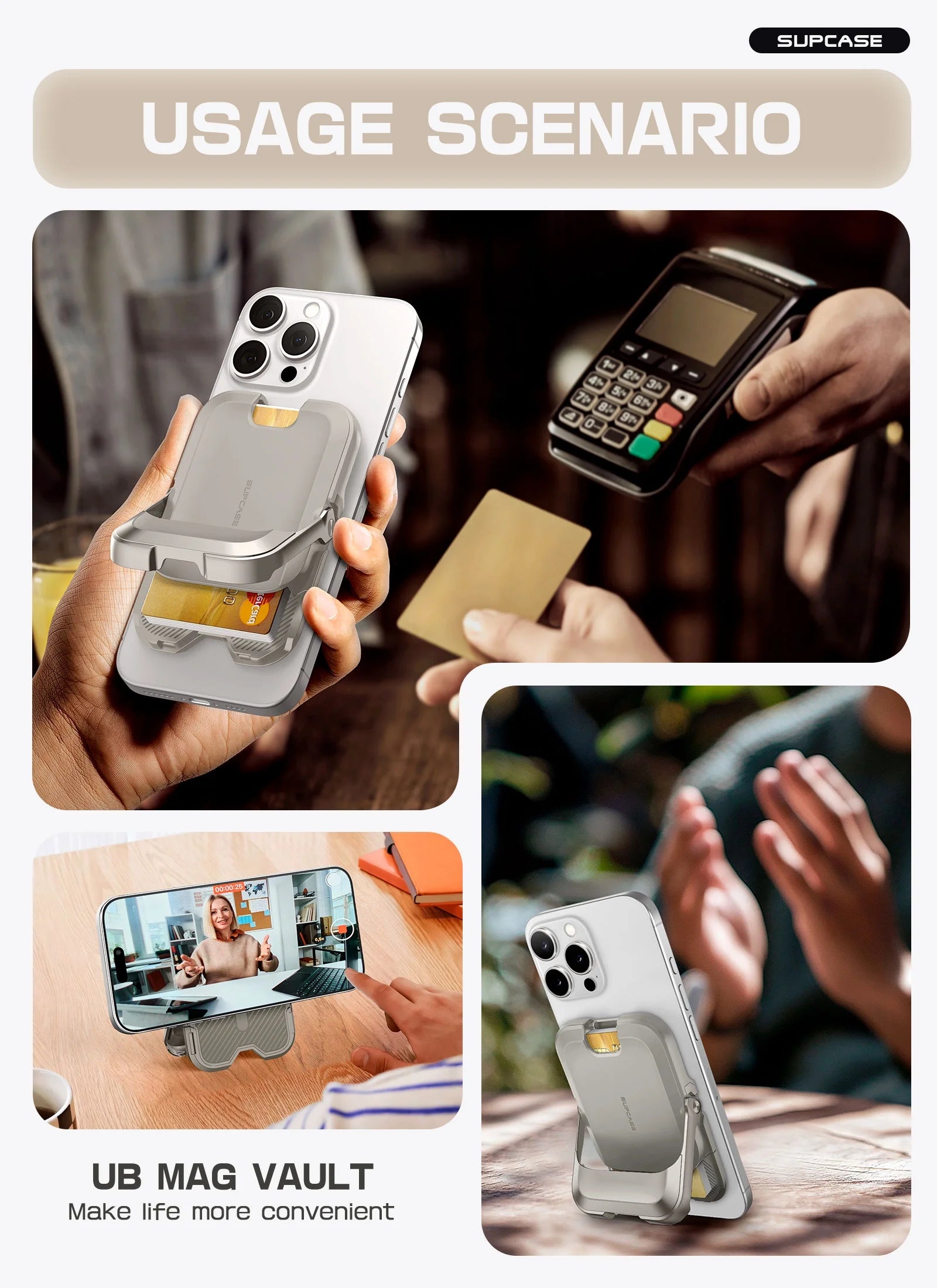 MagSafe Wallet with Stand, RFID Blocking Card Holder, Strong Magnetic Lock, Fits iPhone 12–16, Gray