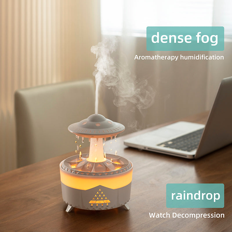 UFO Raindrop Humidifier & Aroma Diffuser, 350ml Ultrasonic with 7-Color LED